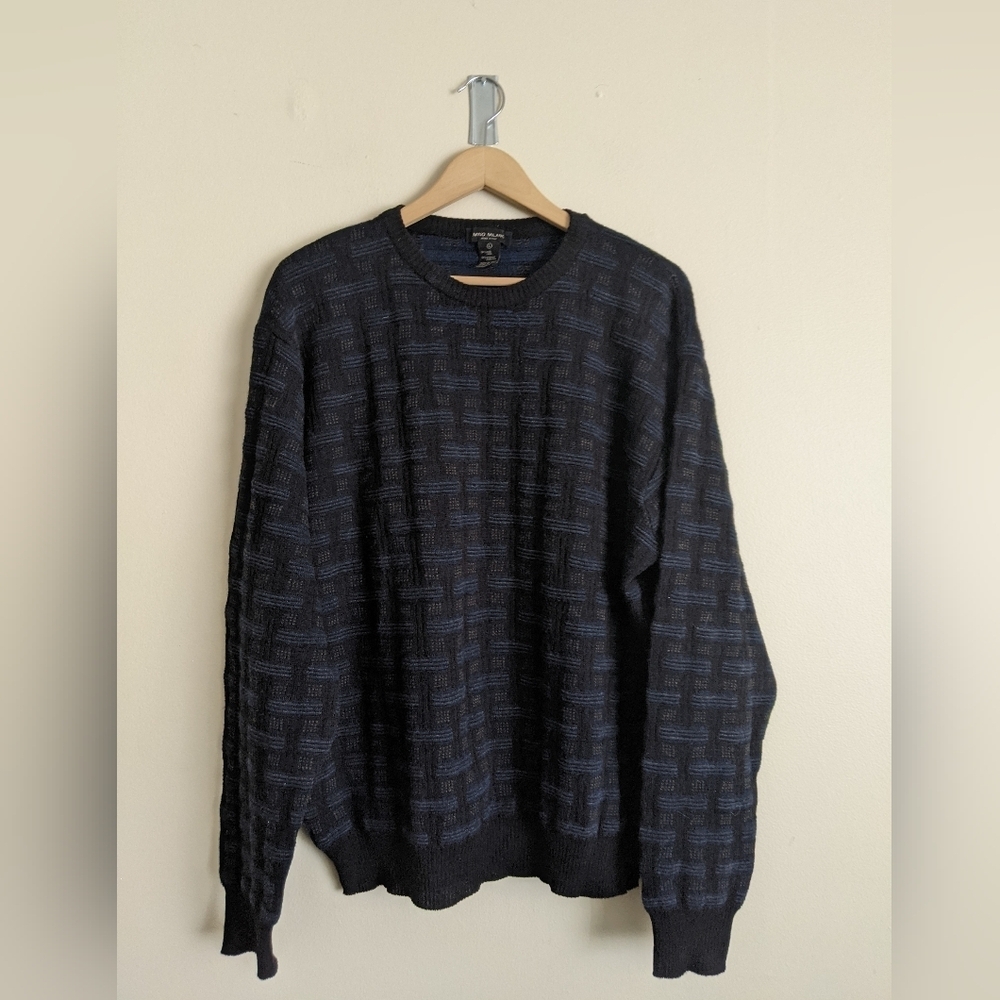 MINO MILANO Men’s Blue & Grey Chunky Knit Crewneck Sweater - Size L
